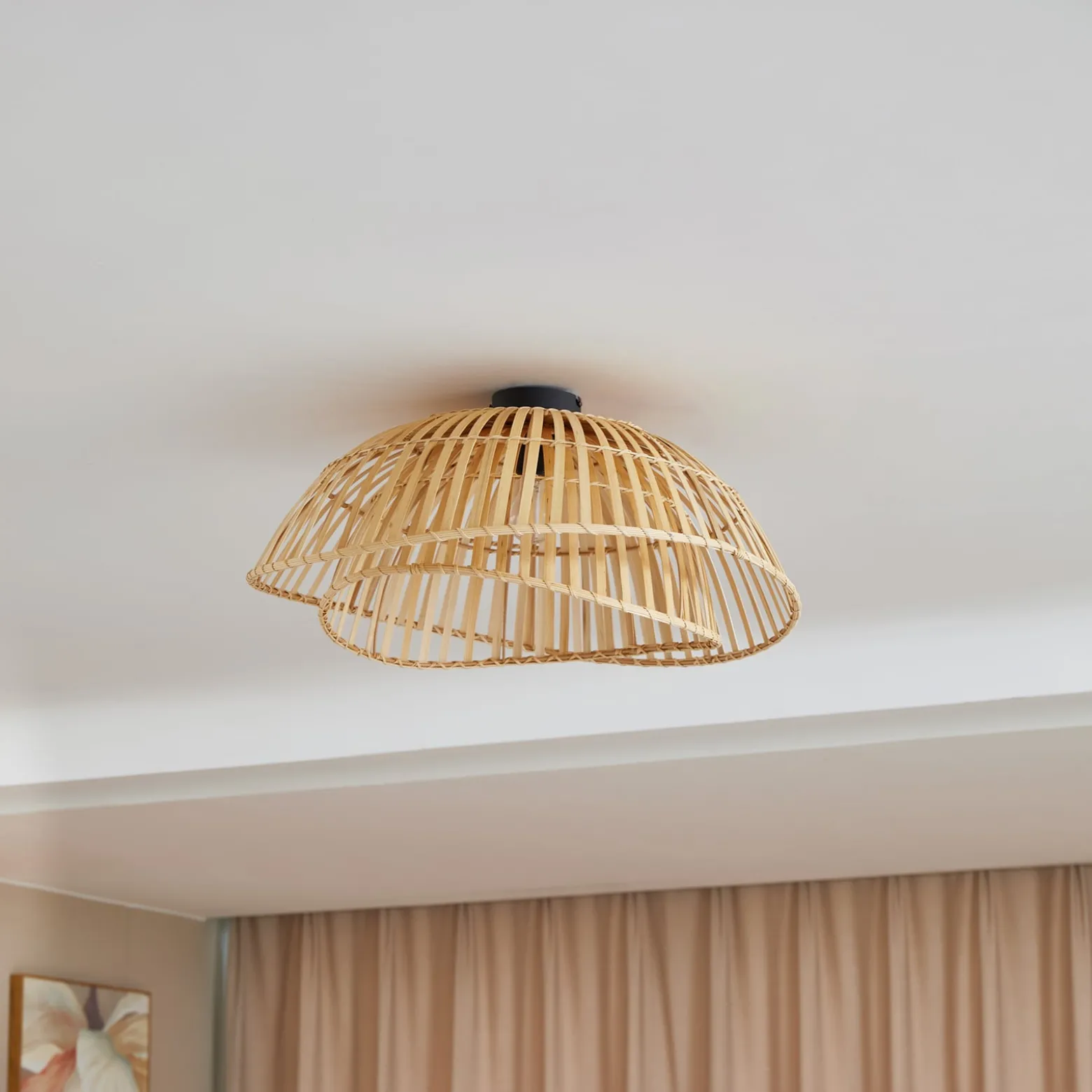 Lindby Deckenleuchte Ilajus, Ø 64 cm, Bambus, E27