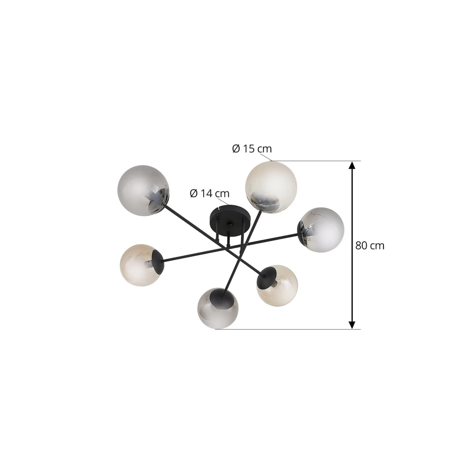Lindby Deckenleuchte Isamer, rauchgrau/amber, Ø 80 cm, Kugel