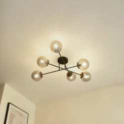 Lindby Deckenleuchte Isamer, rauchgrau, Ø 80 cm, Kugel