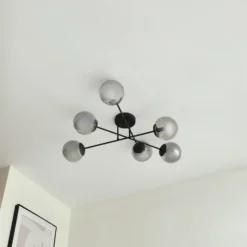 Lindby Deckenleuchte Isamer, rauchgrau, Ø 80 cm, Kugel