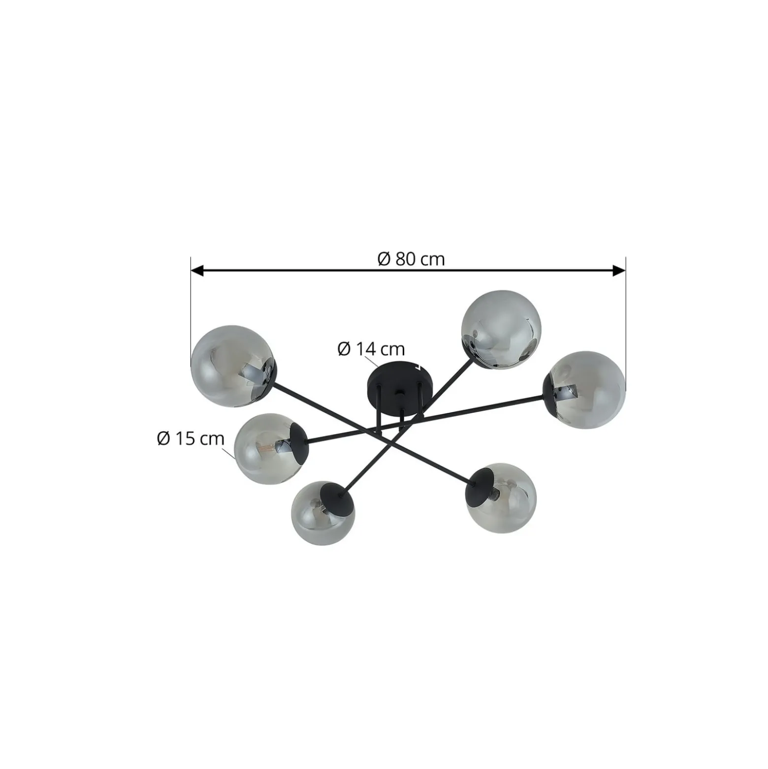 Lindby Deckenleuchte Isamer, rauchgrau, Ø 80 cm, Kugel