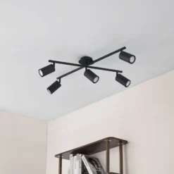 Lindby Deckenleuchte Joffrey, 78 cm, schwarz, 5-flg., GU10