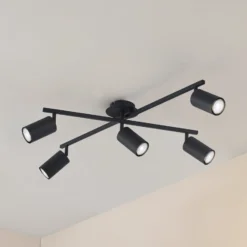 Lindby Deckenleuchte Joffrey, 78 cm, schwarz, 5-flg., GU10