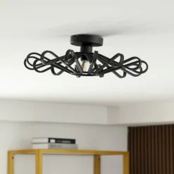 Lindby Deckenleuchte Kaelen, schwarz, Eisen, Ø 45 cm, E27