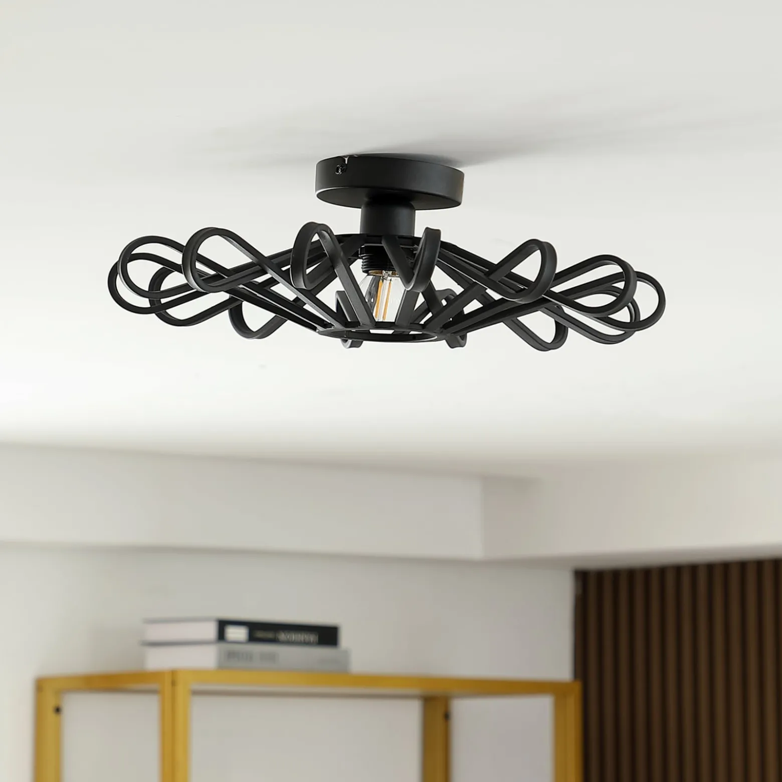 Lindby Deckenleuchte Kaelen, schwarz, Eisen, Ø 45 cm, E27