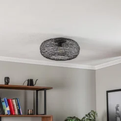 Lindby Deckenleuchte Kaviya, schwarz, Ø 40 cm, Eisen, E27