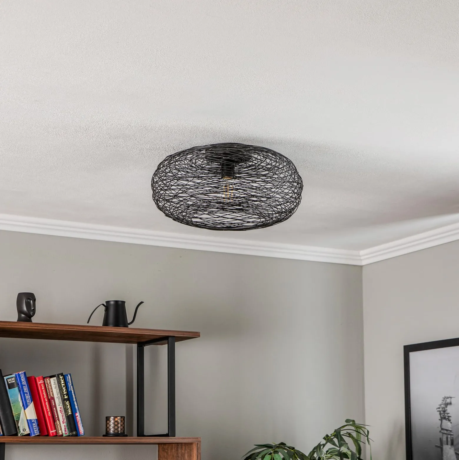 Lindby Deckenleuchte Kaviya, schwarz, Ø 40 cm, Eisen, E27