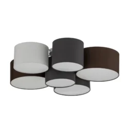 Lindby Deckenleuchte Laurenz, 6-flg., grau/braun, Textil