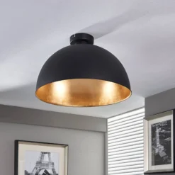Lindby Deckenleuchte Lya, Ø 40 cm, schwarz-gold, Metall