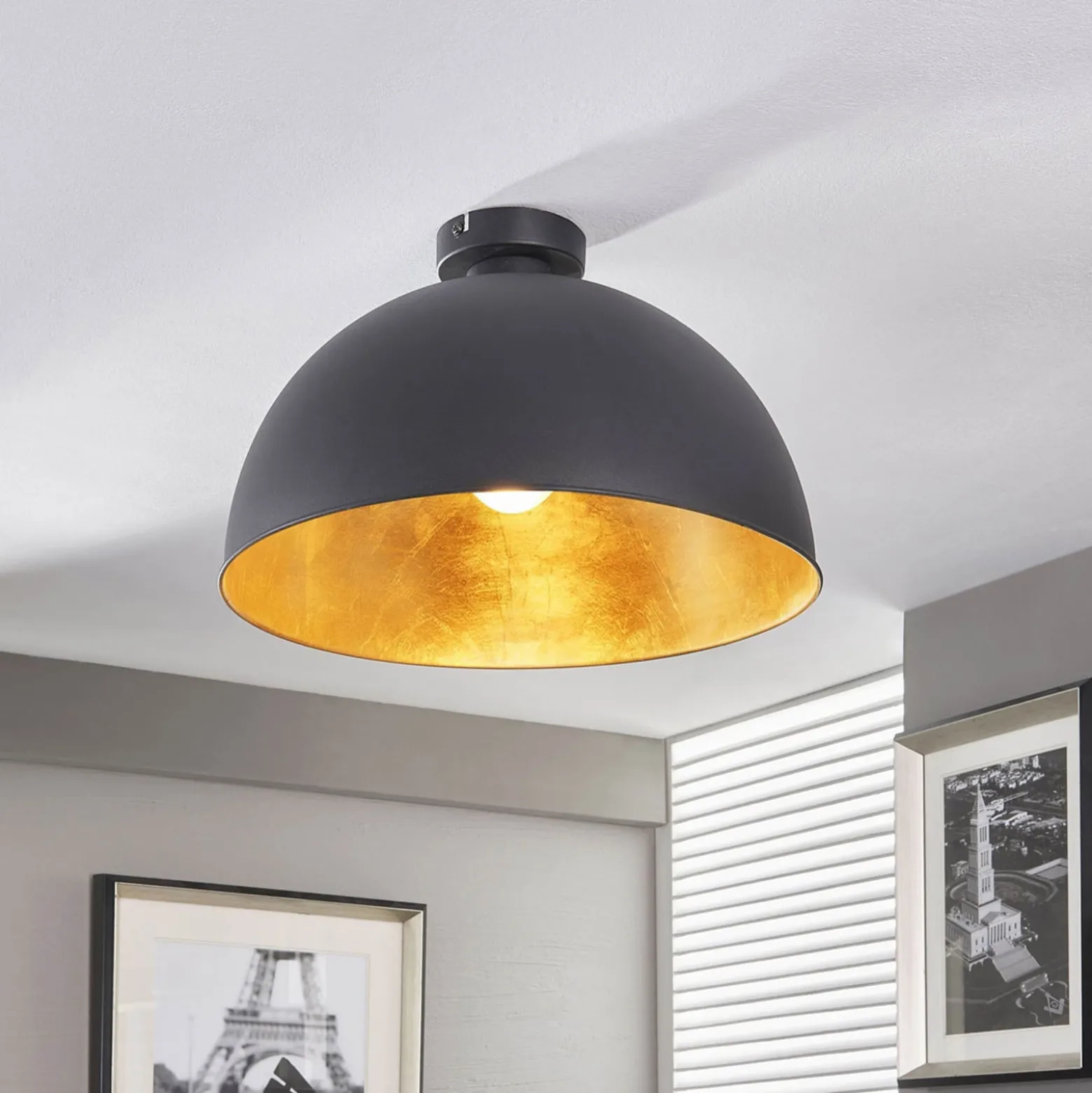 Lindby Deckenleuchte Lya, Ø 40 cm, schwarz-gold, Metall
