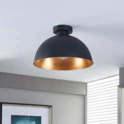Lindby Deckenleuchte Lya, Ø 31 cm, schwarz-gold, Metall, E27