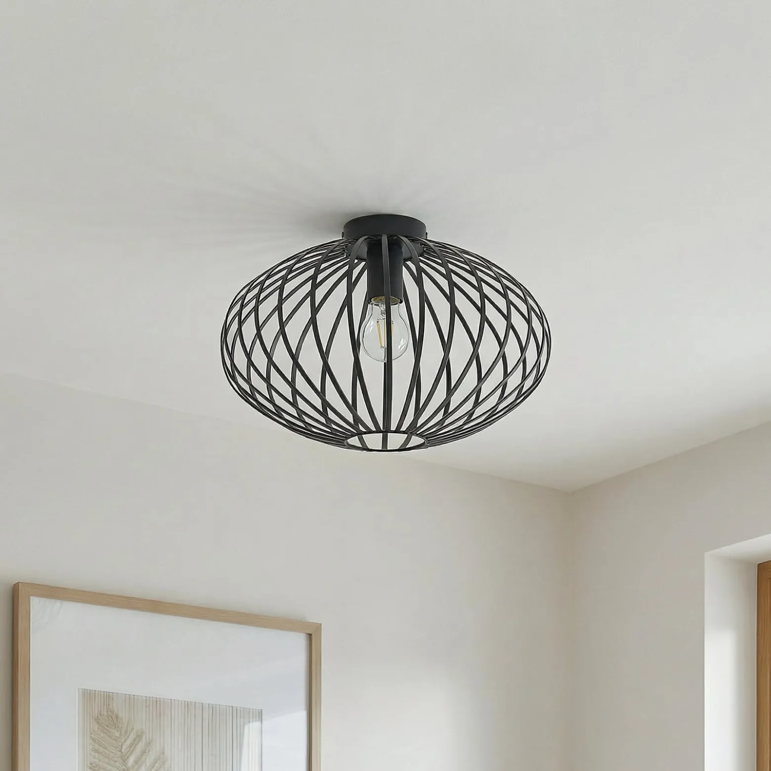 Lindby Deckenleuchte Maivi, schwarz, 40 cm, Eisen, Käfig