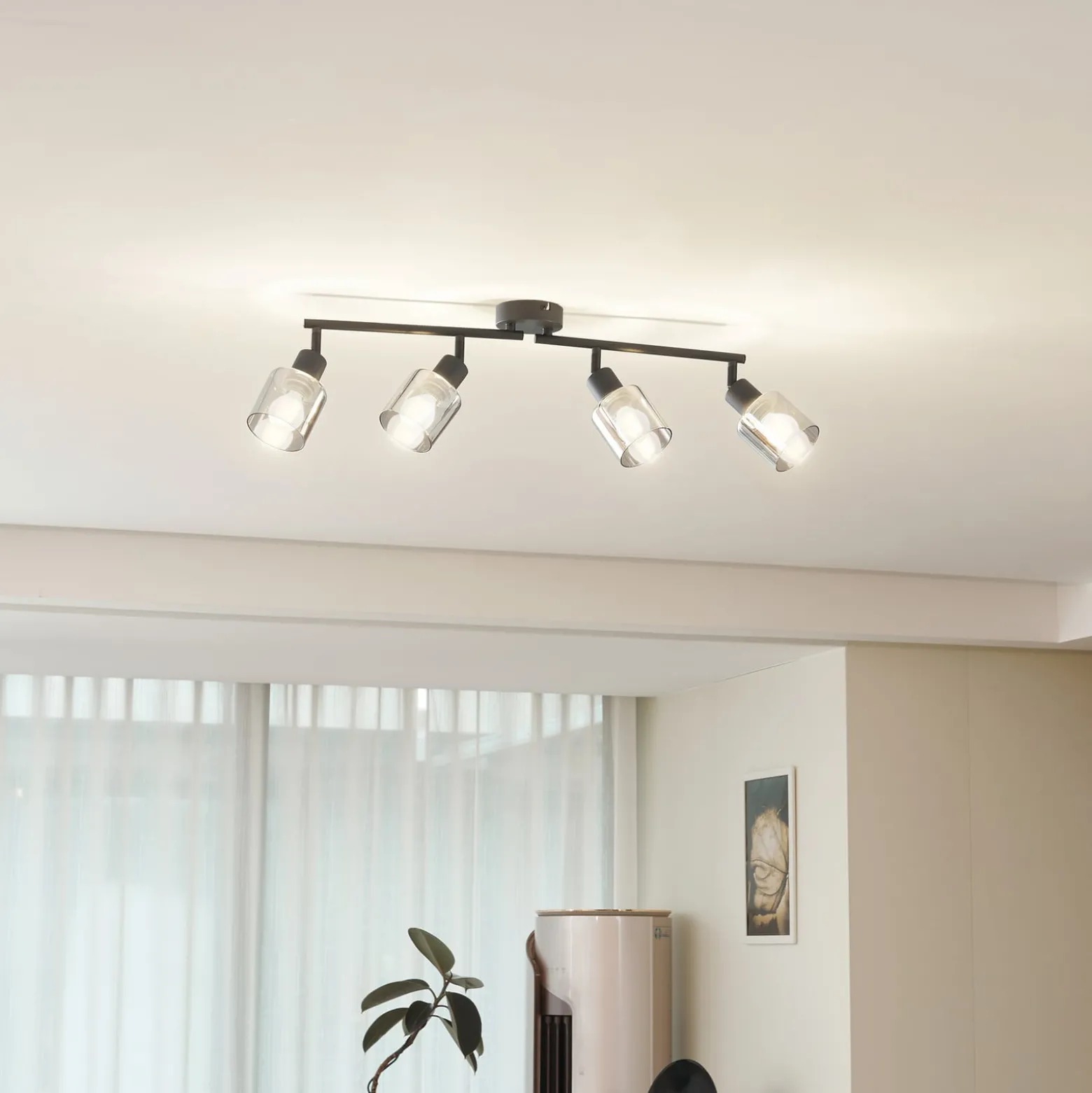 Lindby Deckenleuchte Netty, 4-flammig, grau, Glas