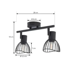 Lindby Deckenleuchte Piena, schwarz, 2-flg., Metall, 39cm