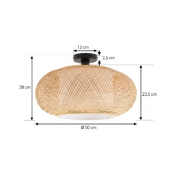 Lindby Deckenleuchte Romaine, Bambus, natur/weiß, Ø 50 cm
