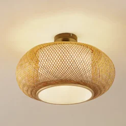 Lindby Deckenleuchte Romaine, Bambus, natur/weiß, Ø 50 cm