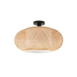 Lindby Deckenleuchte Romaine, Bambus, natur/weiß, Ø 50 cm