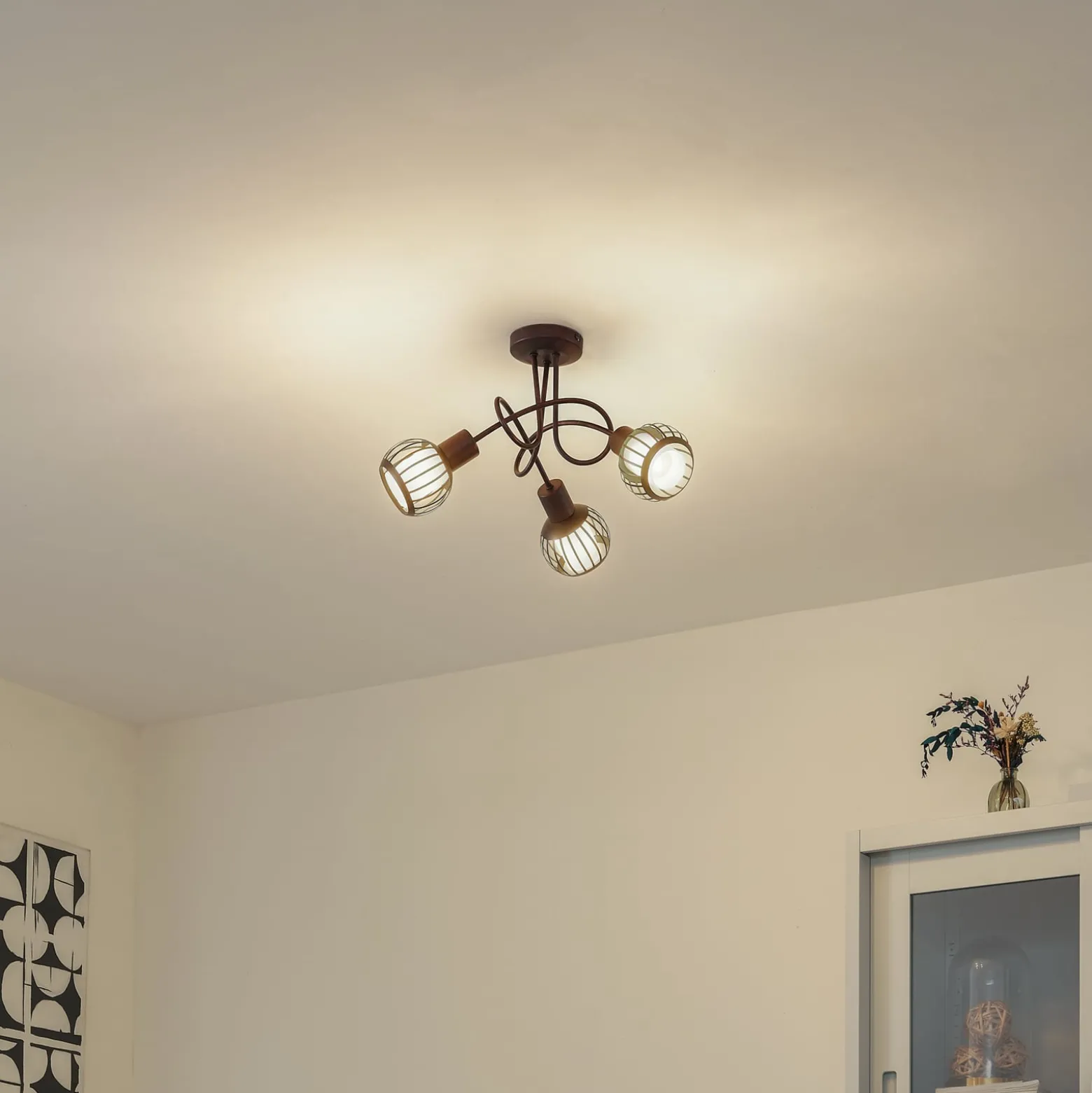Lindby Deckenleuchte Solm, rost, Eisen, 3-flammig
