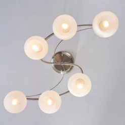 Lindby Deckenleuchte Svean, 6-flg., weiß, Glas, Länge 75cm