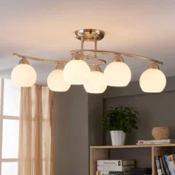 Lindby Deckenleuchte Svean, 6-flg., weiß, Glas, Länge 75cm
