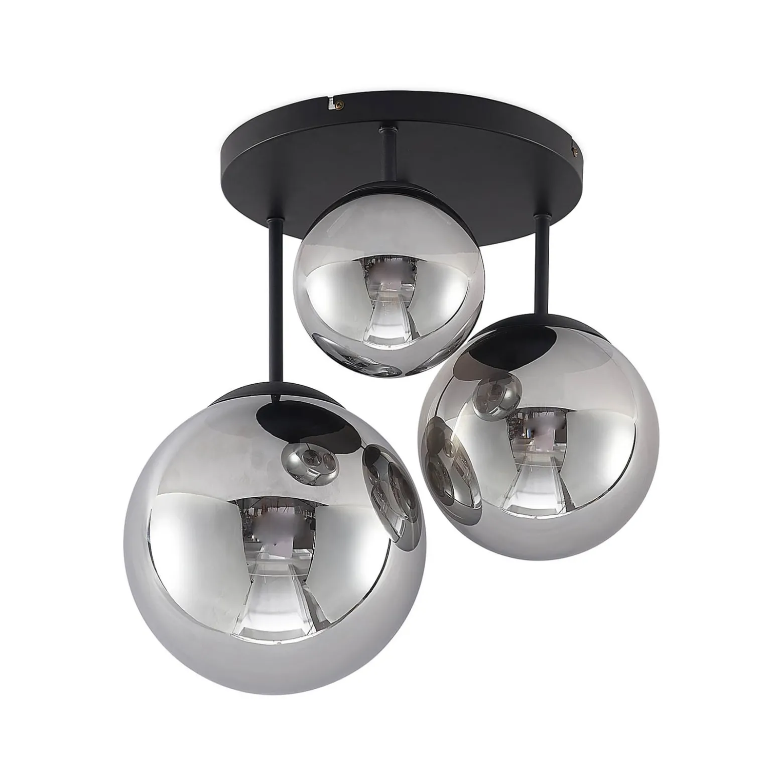 Lindby Deckenleuchte Teeja, rauch, 3-flg., Ø47cm, Glas, E27