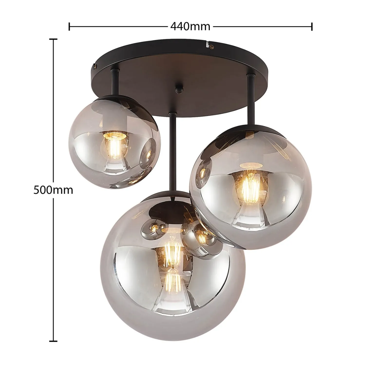 Lindby Deckenleuchte Teeja, rauch, 3-flg., Ø47cm, Glas, E27