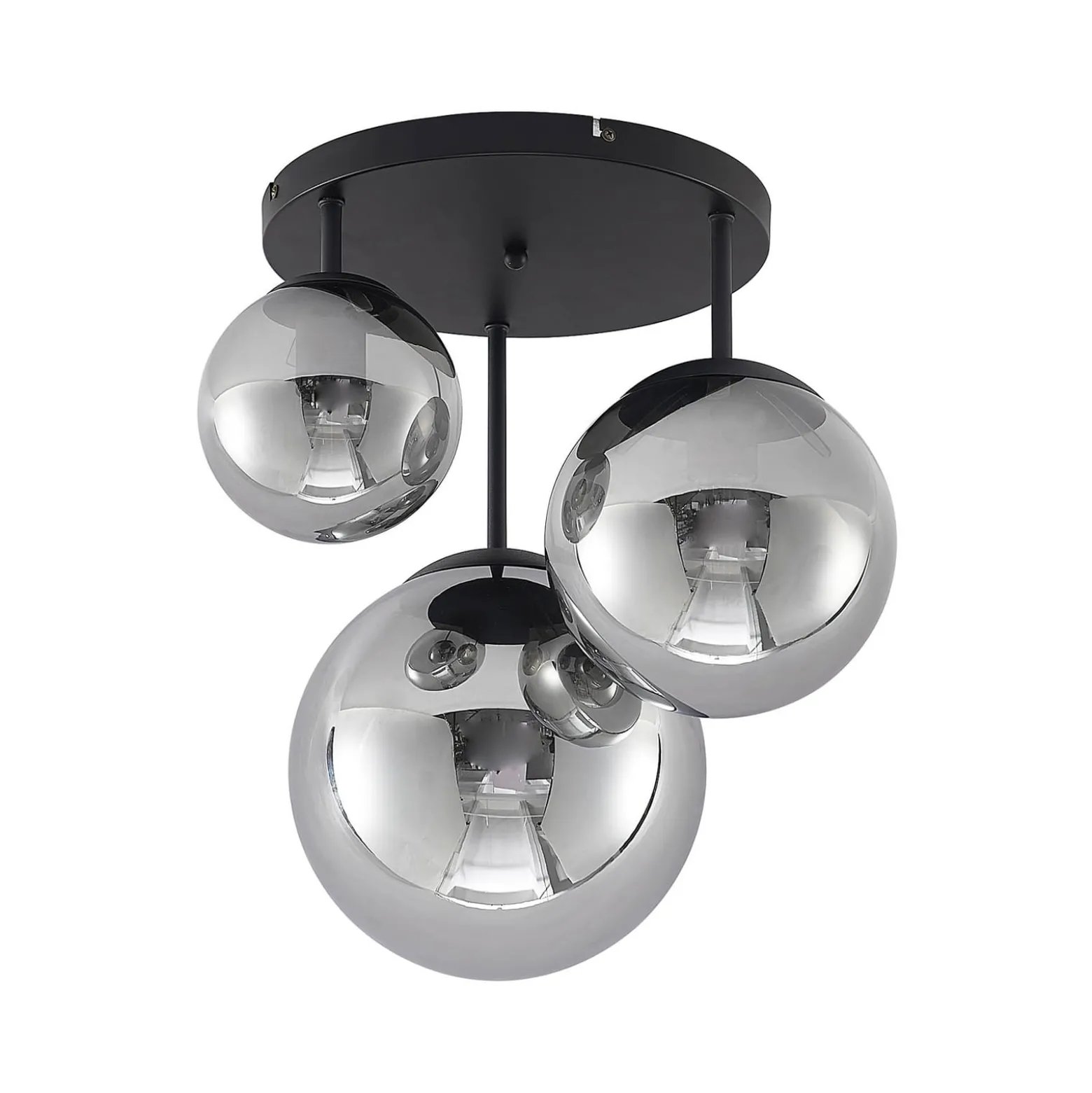 Lindby Deckenleuchte Teeja, rauch, 3-flg., Ø47cm, Glas, E27