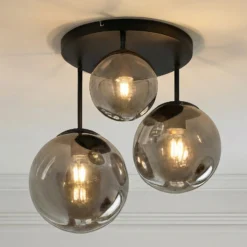 Lindby Deckenleuchte Teeja, rauch, 3-flg., Ø47cm, Glas, E27