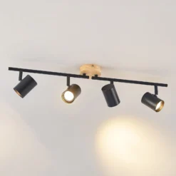 Lindby Deckenleuchte Xiomara, 4-flammig, 68 cm lang, Holz