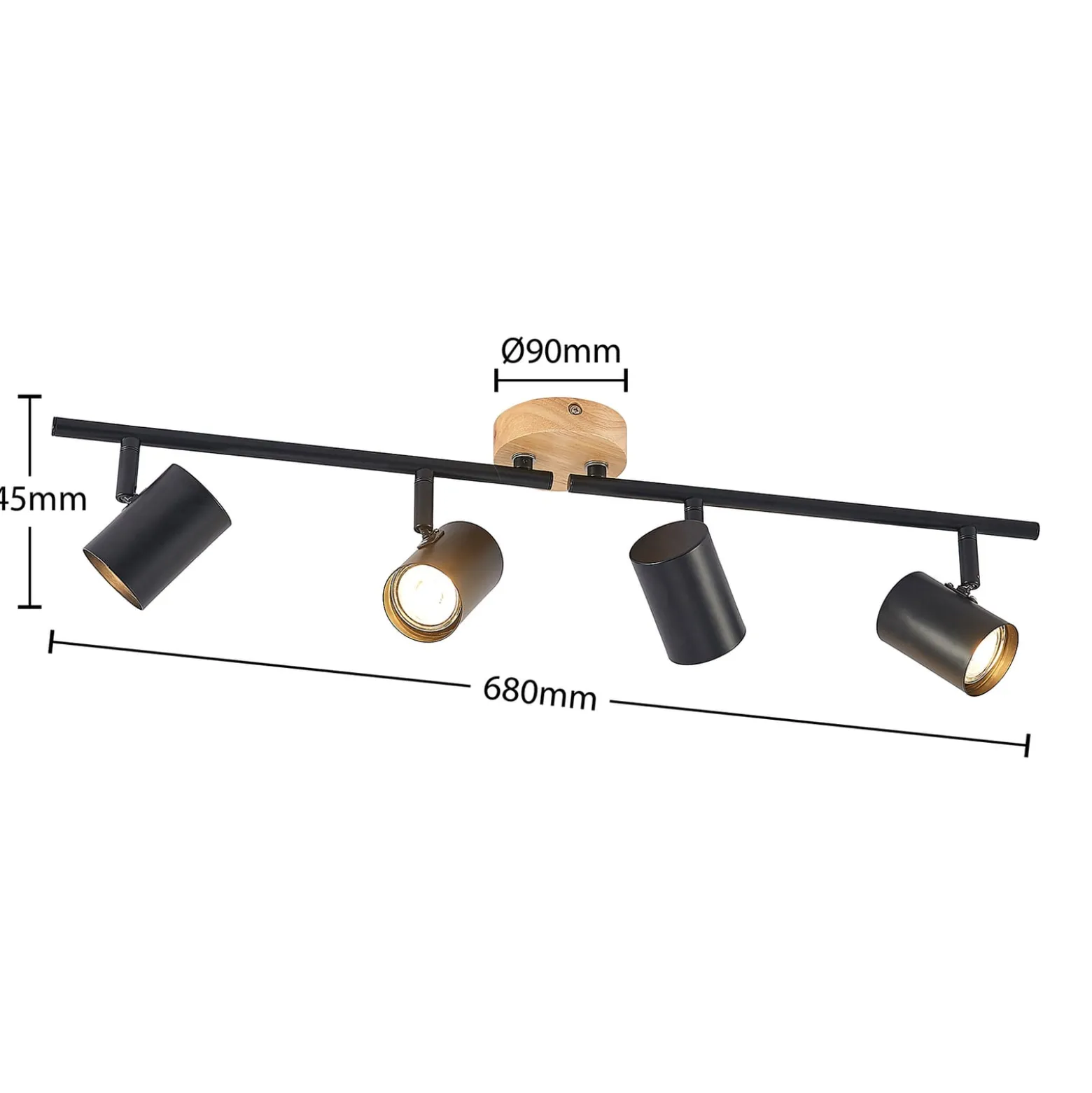 Lindby Deckenleuchte Xiomara, 4-flammig, 68 cm lang, Holz