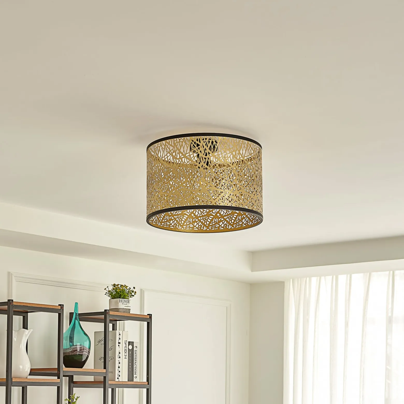Lindby Deckenleuchte Yonah, goldfarben, Metall, Ø 40 cm, E27
