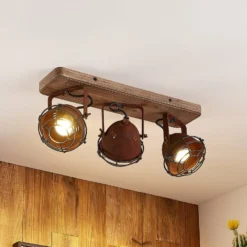 Lindby Deckenspot Farovi, rost, 45 cm, 3-flammig, Holz, GU10