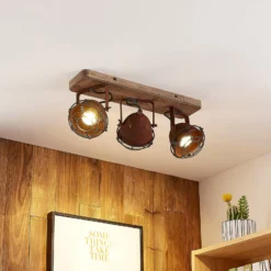 Lindby Deckenspot Farovi, rost, 45 cm, 3-flammig, Holz, GU10