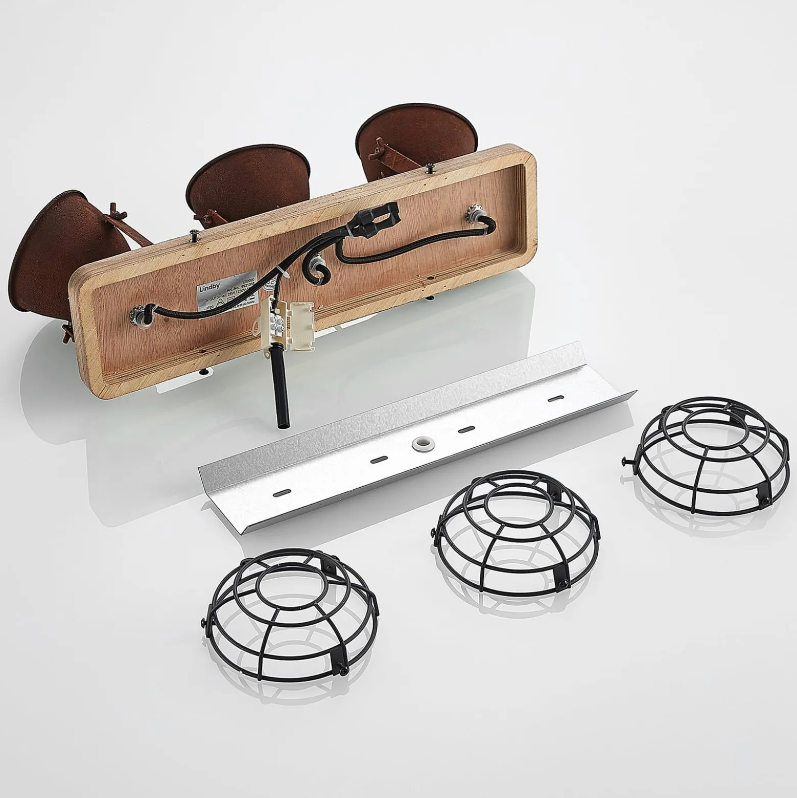 Lindby Deckenspot Farovi, rost, 45 cm, 3-flammig, Holz, GU10