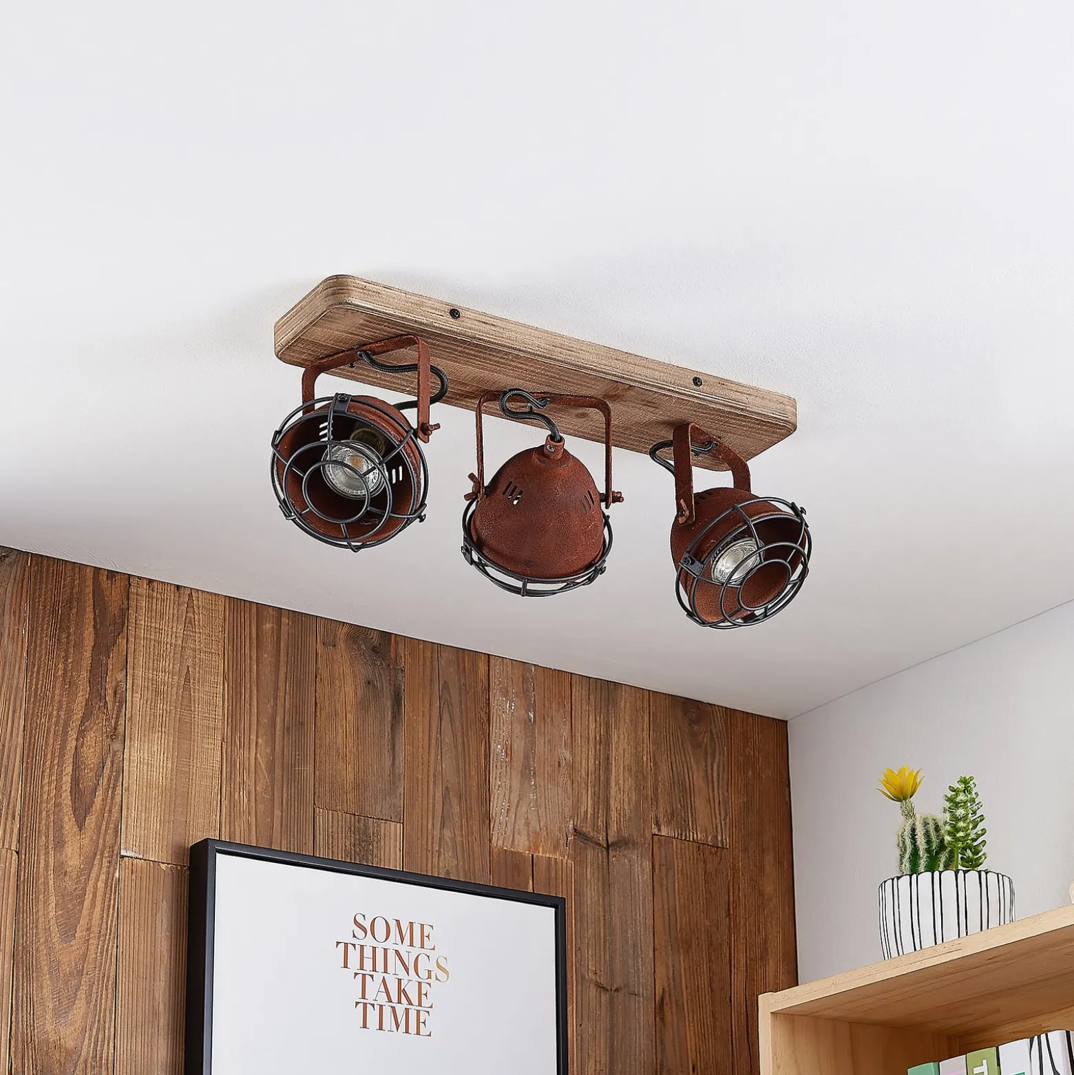Lindby Deckenspot Farovi, rost, 45 cm, 3-flammig, Holz, GU10