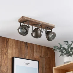 Lindby Deckenspot Farovi, schwarz, 44 cm, 3-flg., Holz, GU10