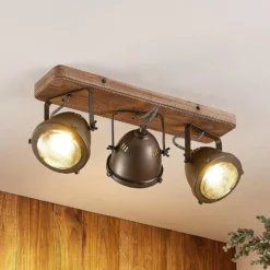 Lindby Deckenspot Farovi, schwarz, 44 cm, 3-flg., Holz, GU10