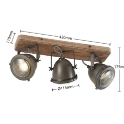 Lindby Deckenspot Farovi, schwarz, 44 cm, 3-flg., Holz, GU10