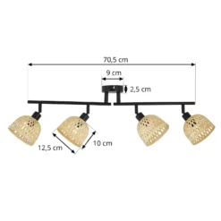 Lindby Deckenspot Youstin, 70,5 cm lang, Bambus 4-flg., E14