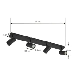 Lindby Deckenstrahler Joffrey, 80 cm, schwarz, 4-flg., GU10