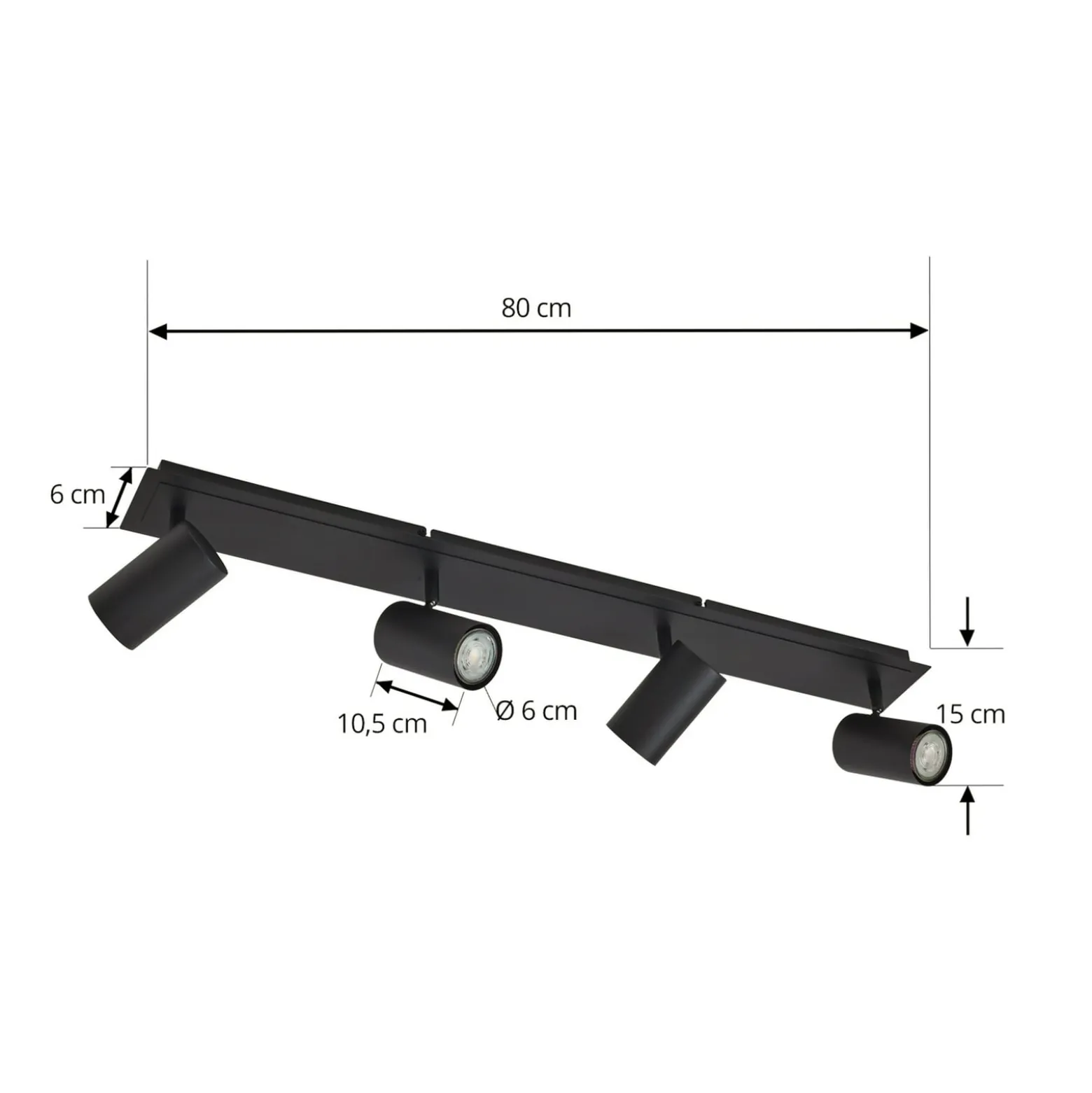 Lindby Deckenstrahler Joffrey, 80 cm, schwarz, 4-flg., GU10