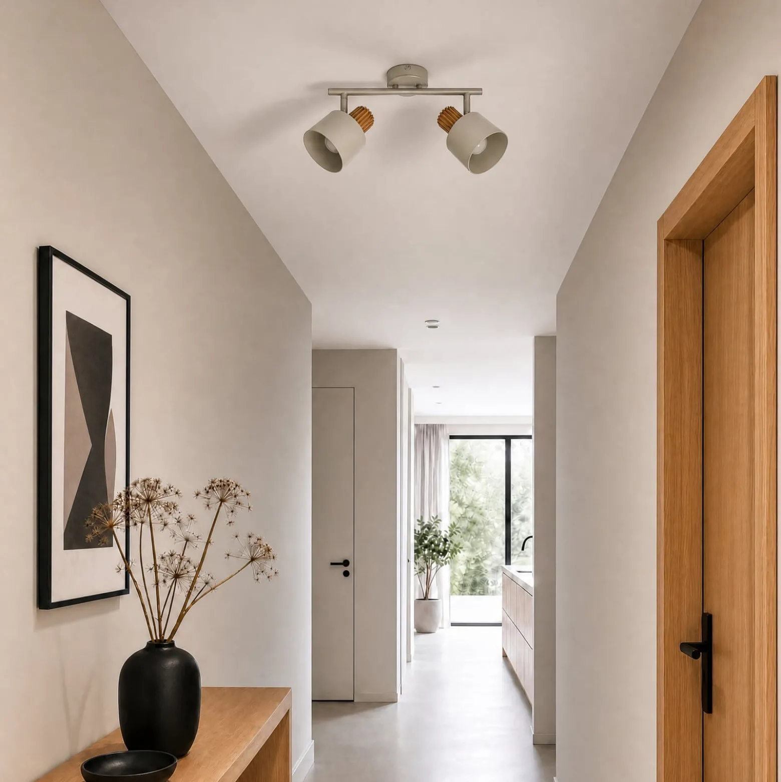 Lindby Deckenstrahler Lenja, 2-flammig, beige, E14, Metall