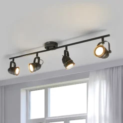 Lindby Deckenstrahler Leonor, 4-flg., schwarz, Metall, 78 cm