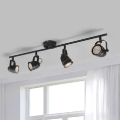 Lindby Deckenstrahler Leonor, 4-flg., schwarz, Metall, 78 cm