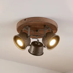 Lindby Deckenstrahler Rubinjo, Ø 31 cm, 3-flg., Holz, GU10