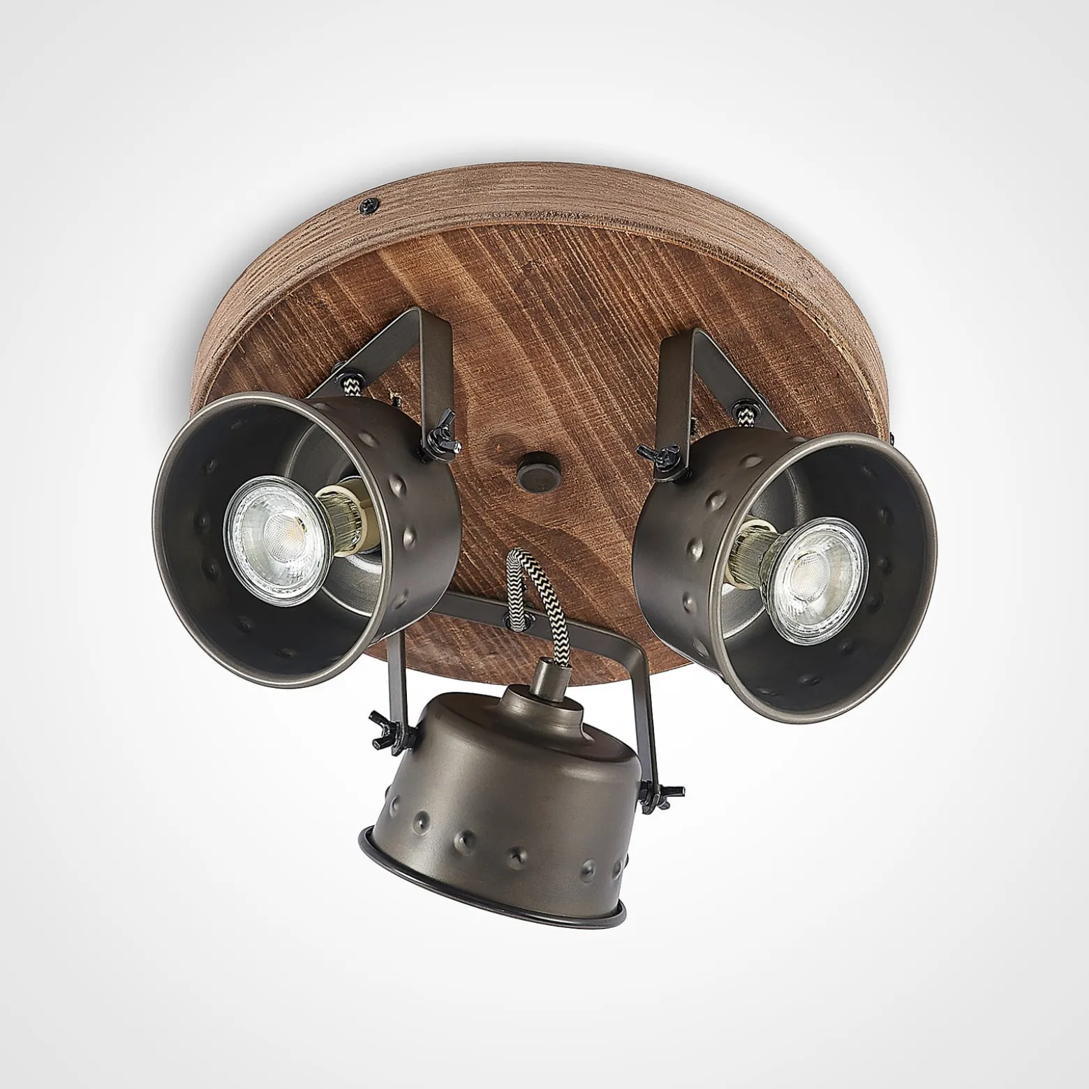 Lindby Deckenstrahler Rubinjo, Ø 31 cm, 3-flg., Holz, GU10