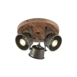 Lindby Deckenstrahler Rubinjo, Ø 31 cm, 3-flg., Holz, GU10