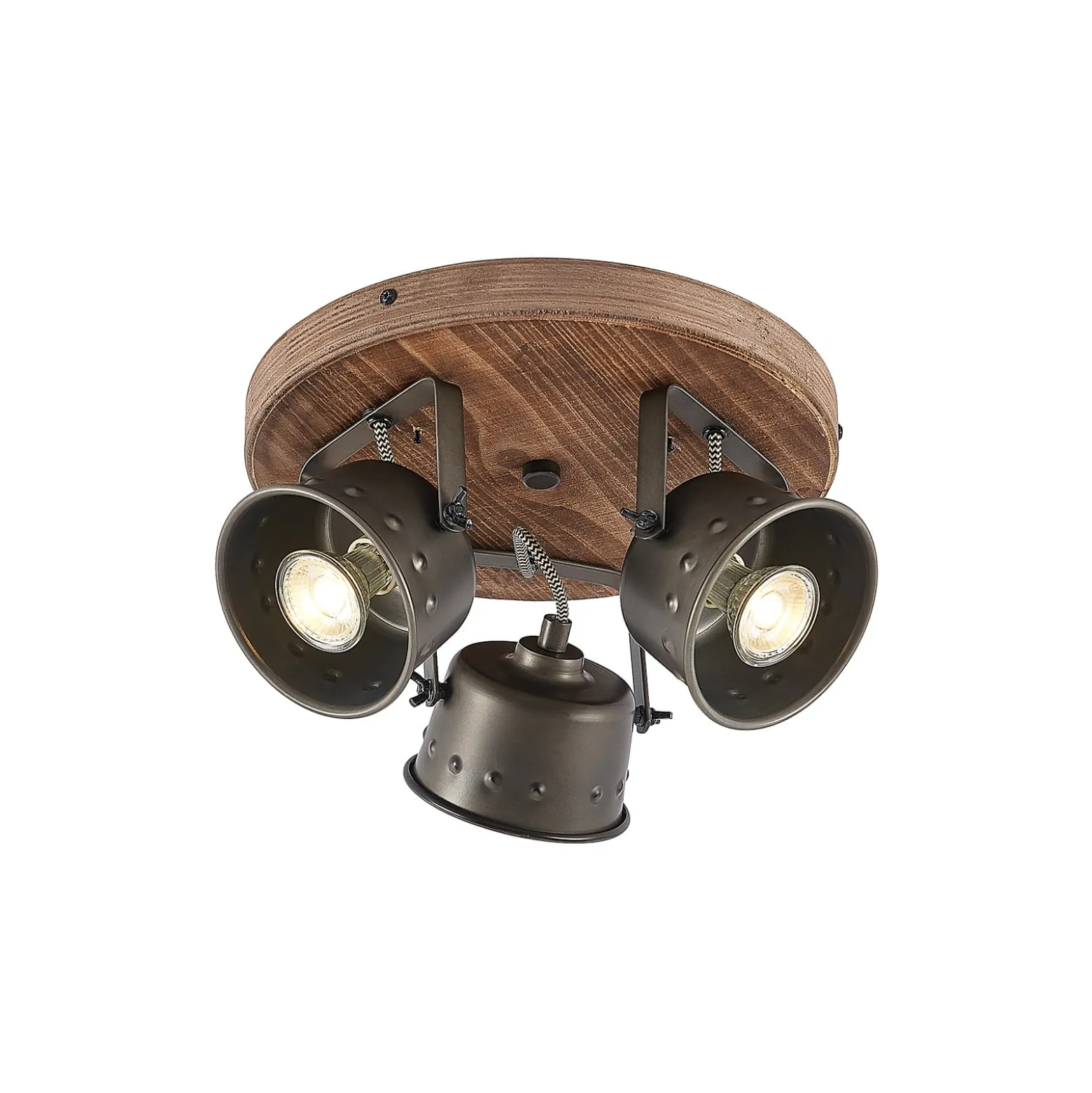 Lindby Deckenstrahler Rubinjo, Ø 31 cm, 3-flg., Holz, GU10