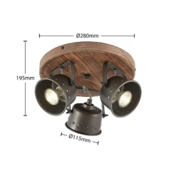 Lindby Deckenstrahler Rubinjo, Ø 31 cm, 3-flg., Holz, GU10