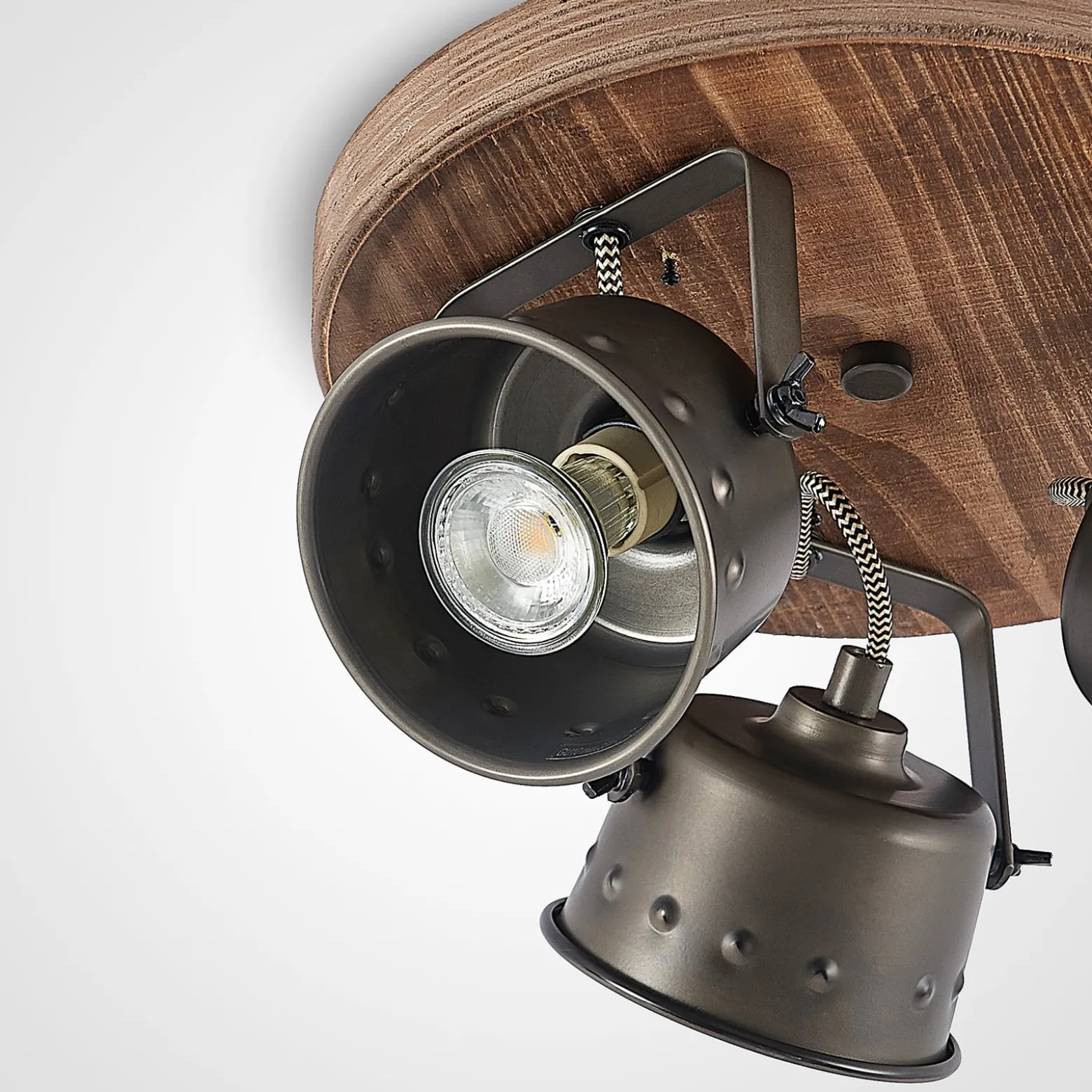 Lindby Deckenstrahler Rubinjo, Ø 31 cm, 3-flg., Holz, GU10